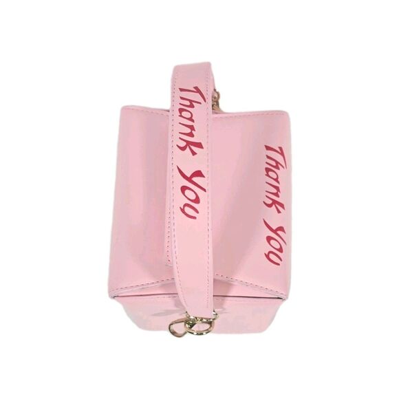 Chinese Take Out Purse Faux Leather Pink Crossbody Thank You Bag - Picture 6 of 12